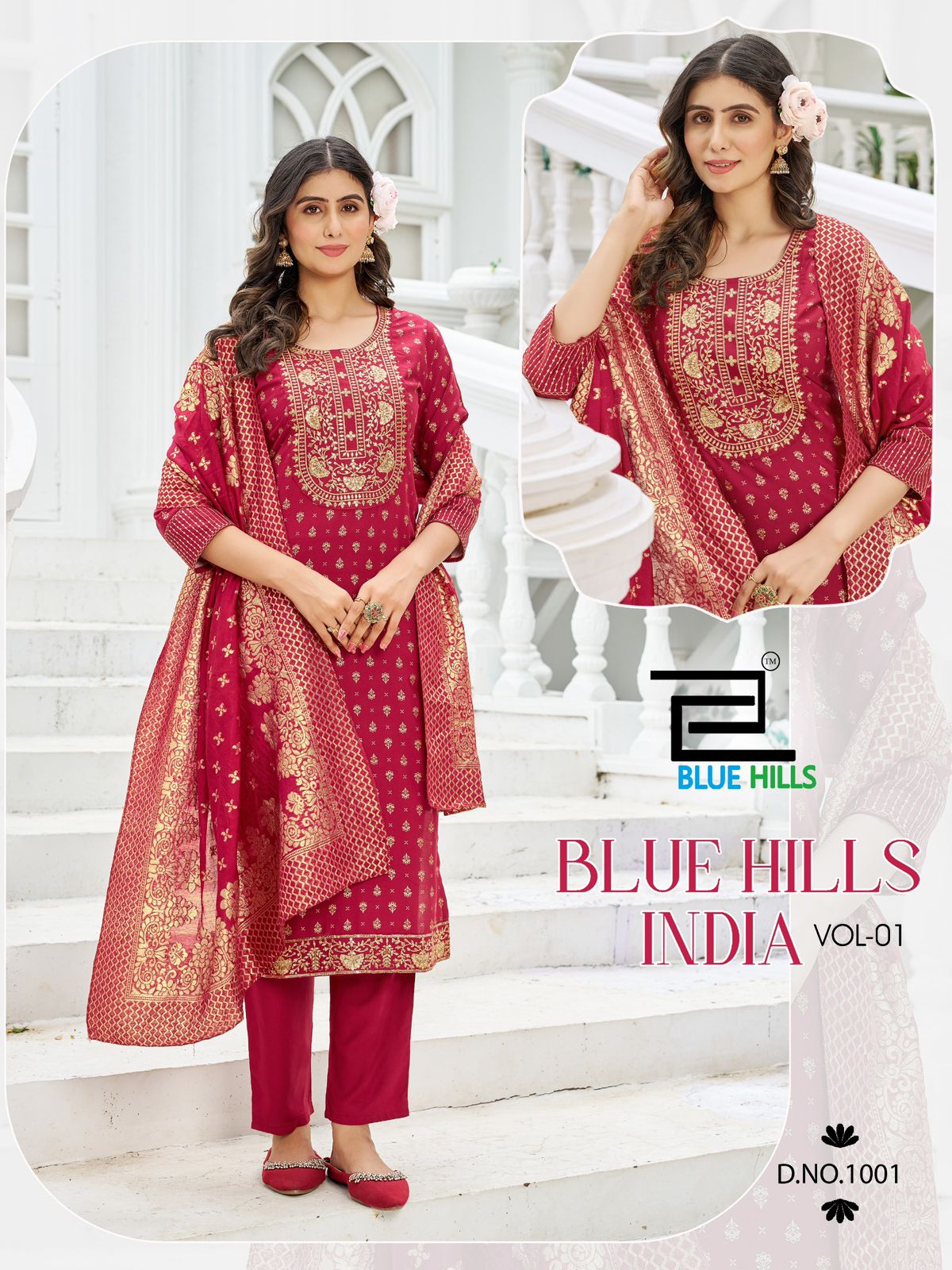 India Vol 1 Blue Hills Rayon 14Kg Readymade Pant Style Suits Wholesale Price