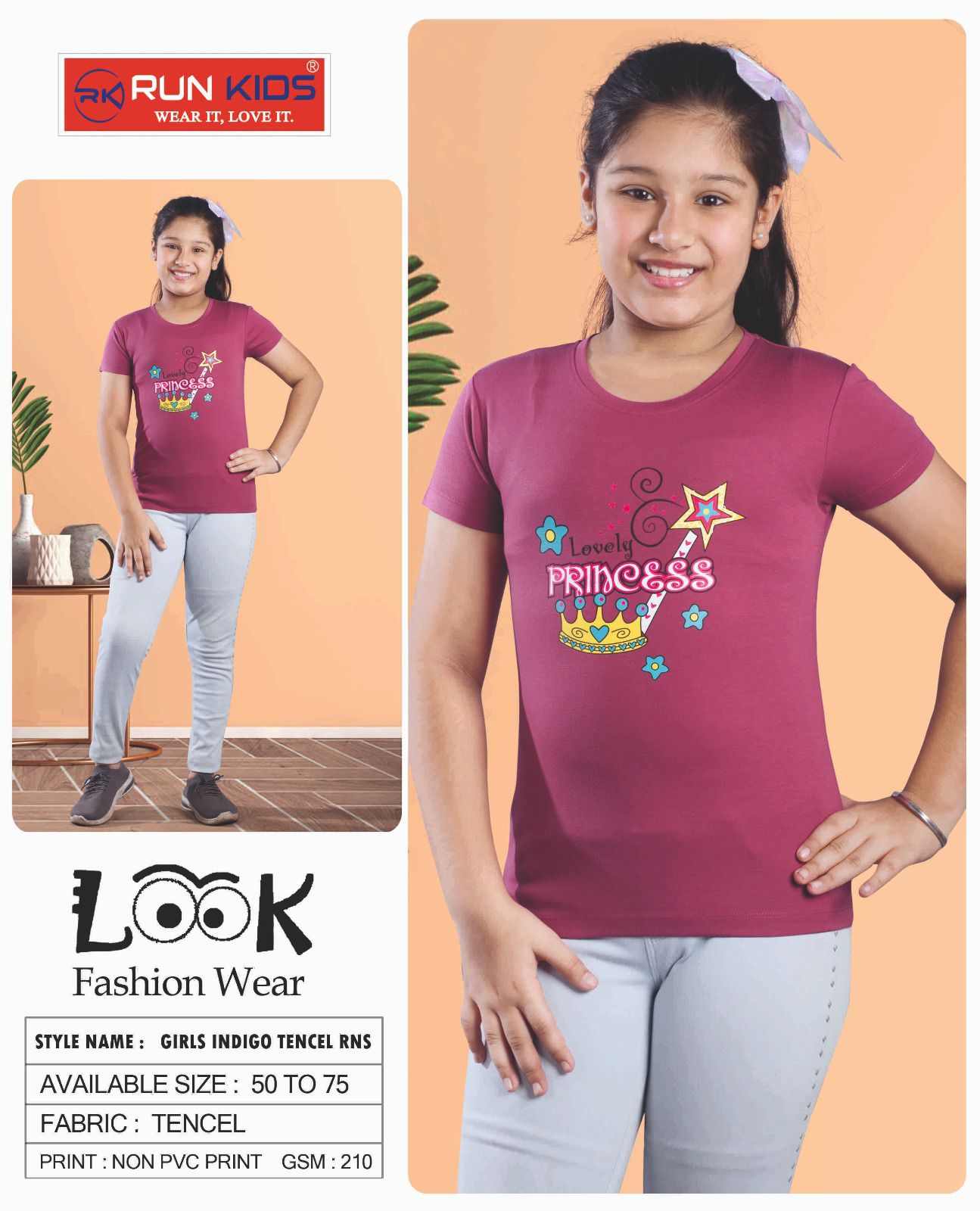 Indigo Gsm 210 Run Kids Tencel Girls Tshirt Supplier Gujarat