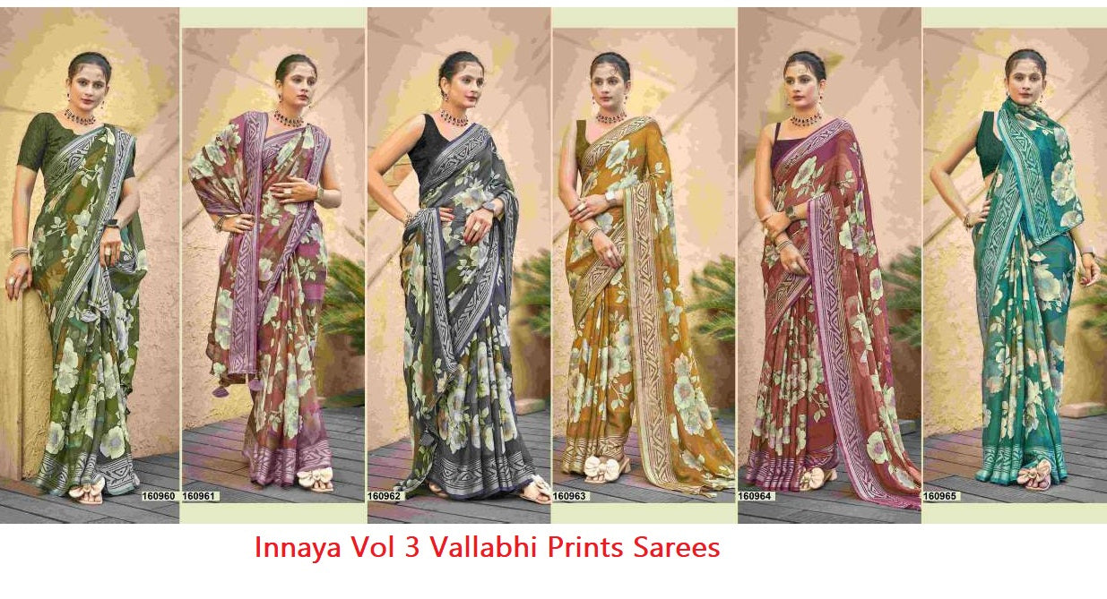 Innaya Vol 3 Vallabhi Prints Brasso Sarees Wholesale Price