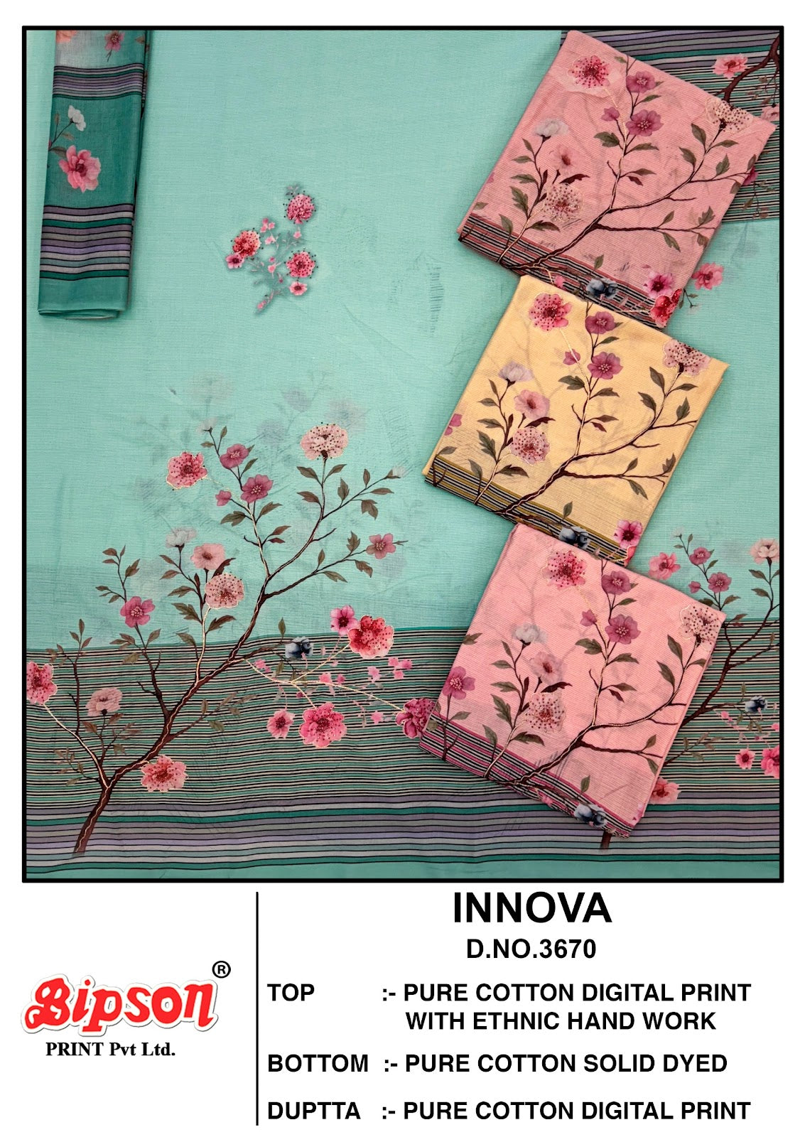 Innova 3670 Bipson Prints Pure Cotton Pant Style Suits Wholesale Price
