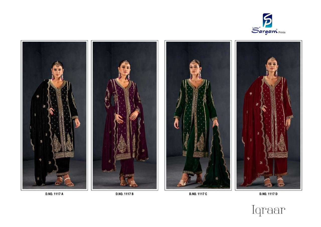 Iqraar 1117 Sargam Prints Velvet Suits Supplier Gujarat