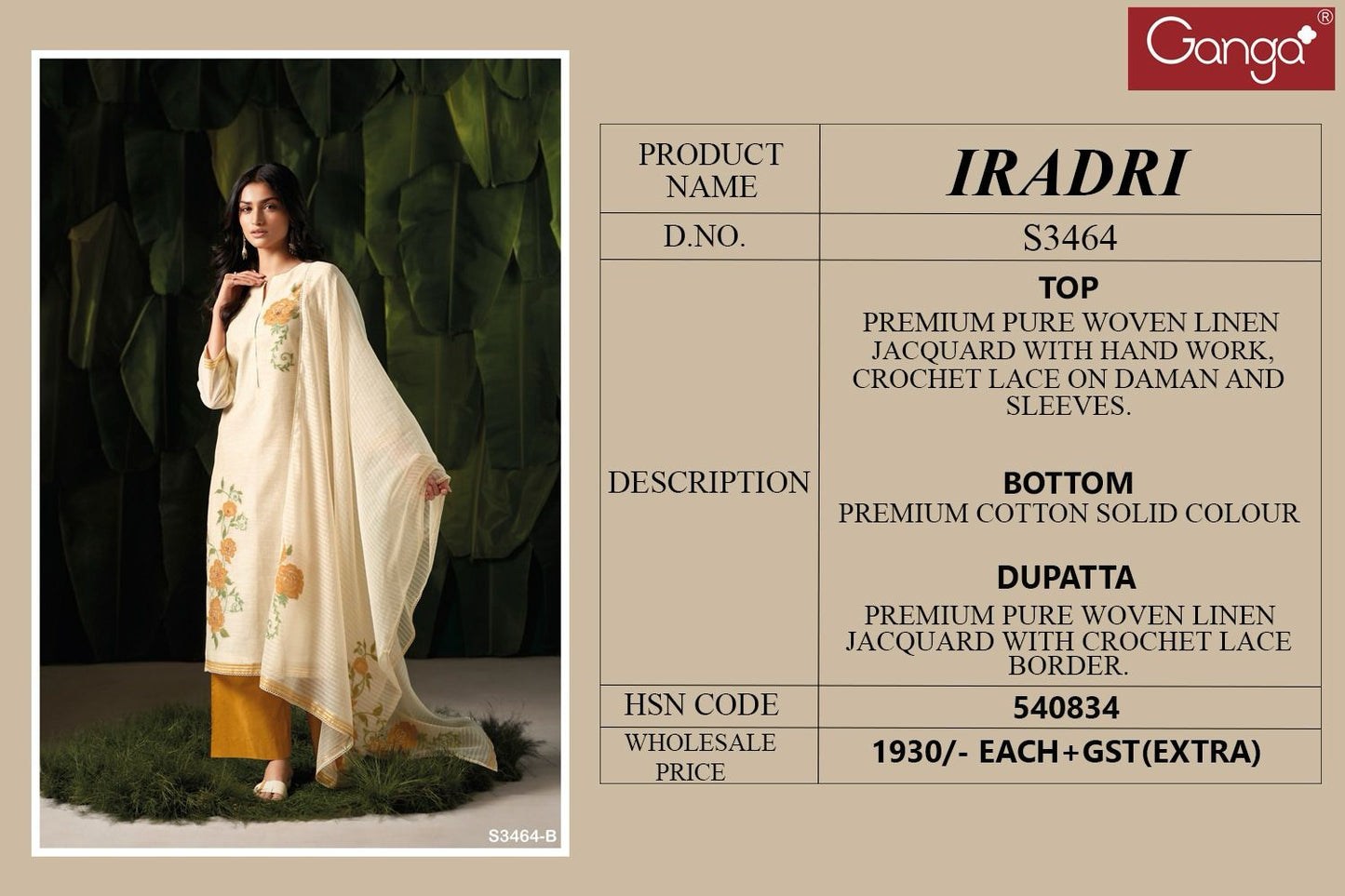 Iradri Ganga Woven Linen Plazzo Style Suits Wholesale