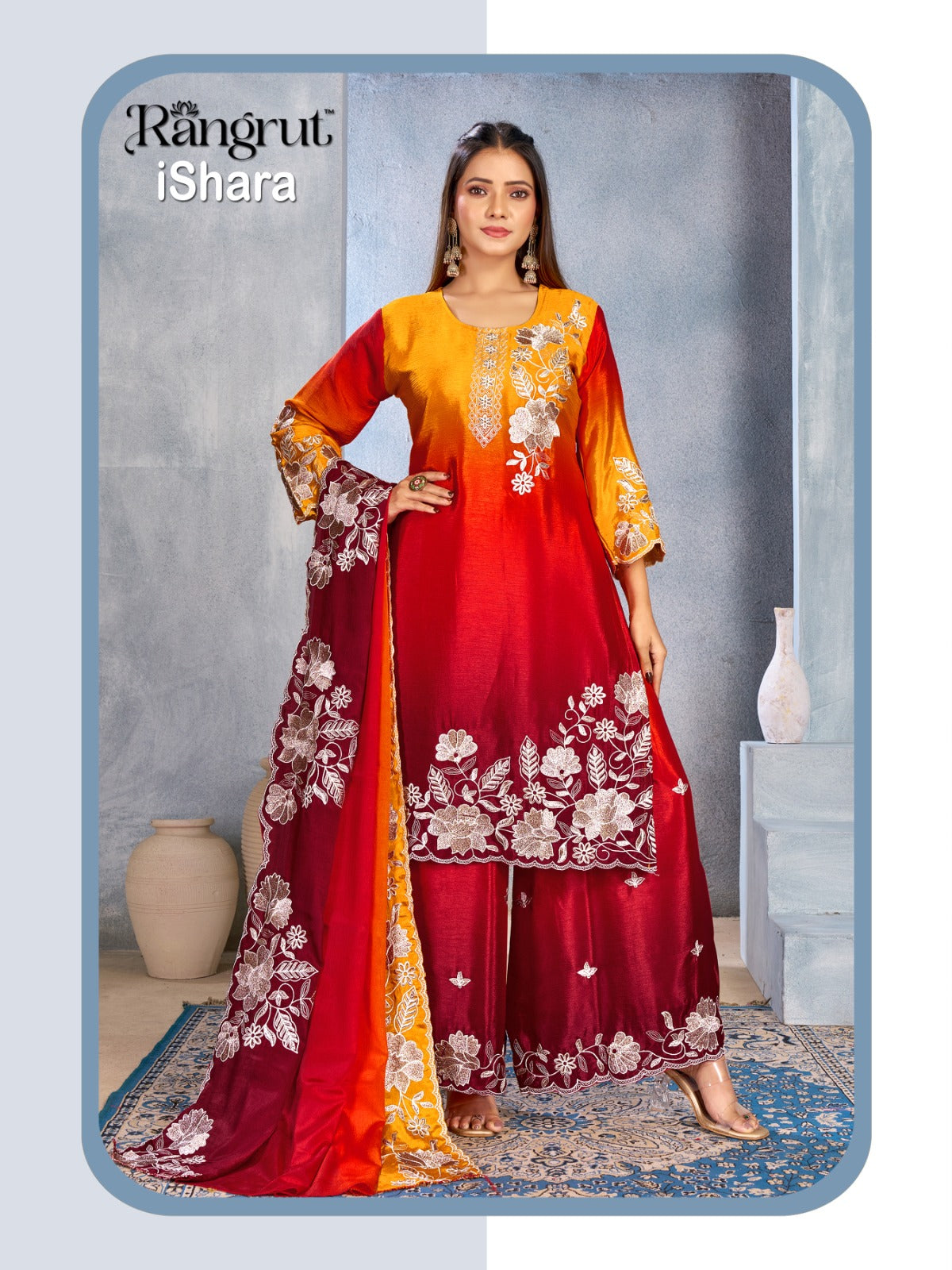 Ishara Rangrut Banwery Chinon Readymade Plazzo Style Suits Manufacturer Ahmedabad