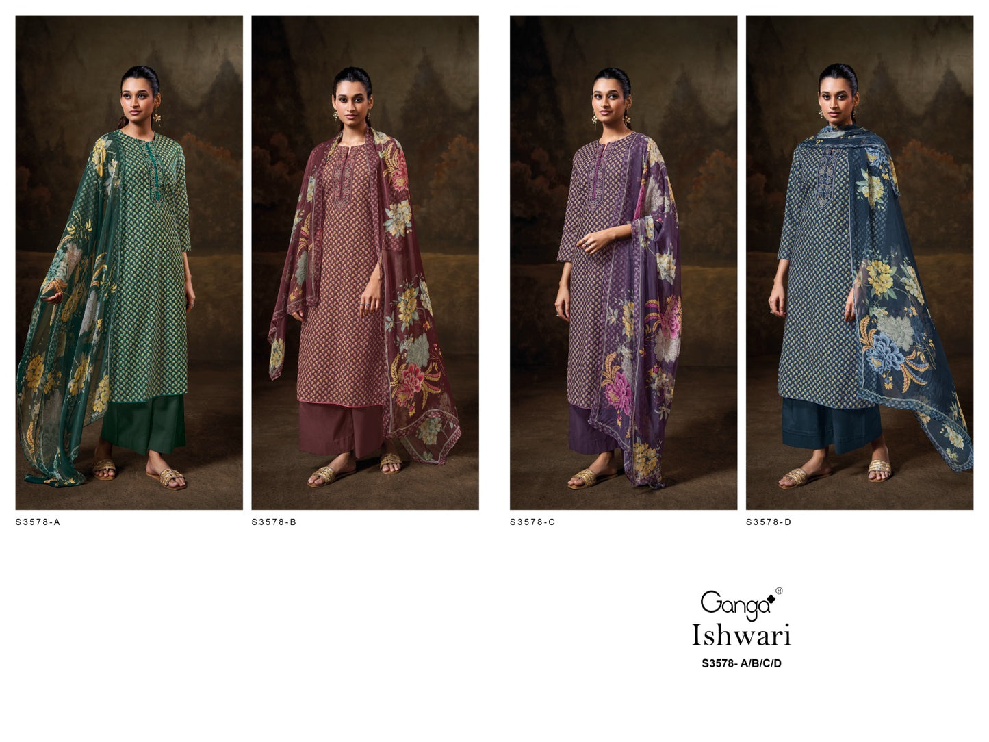 Ishwari 3578 Ganga Premium Cotton Plazzo Style Suits Wholesale Price