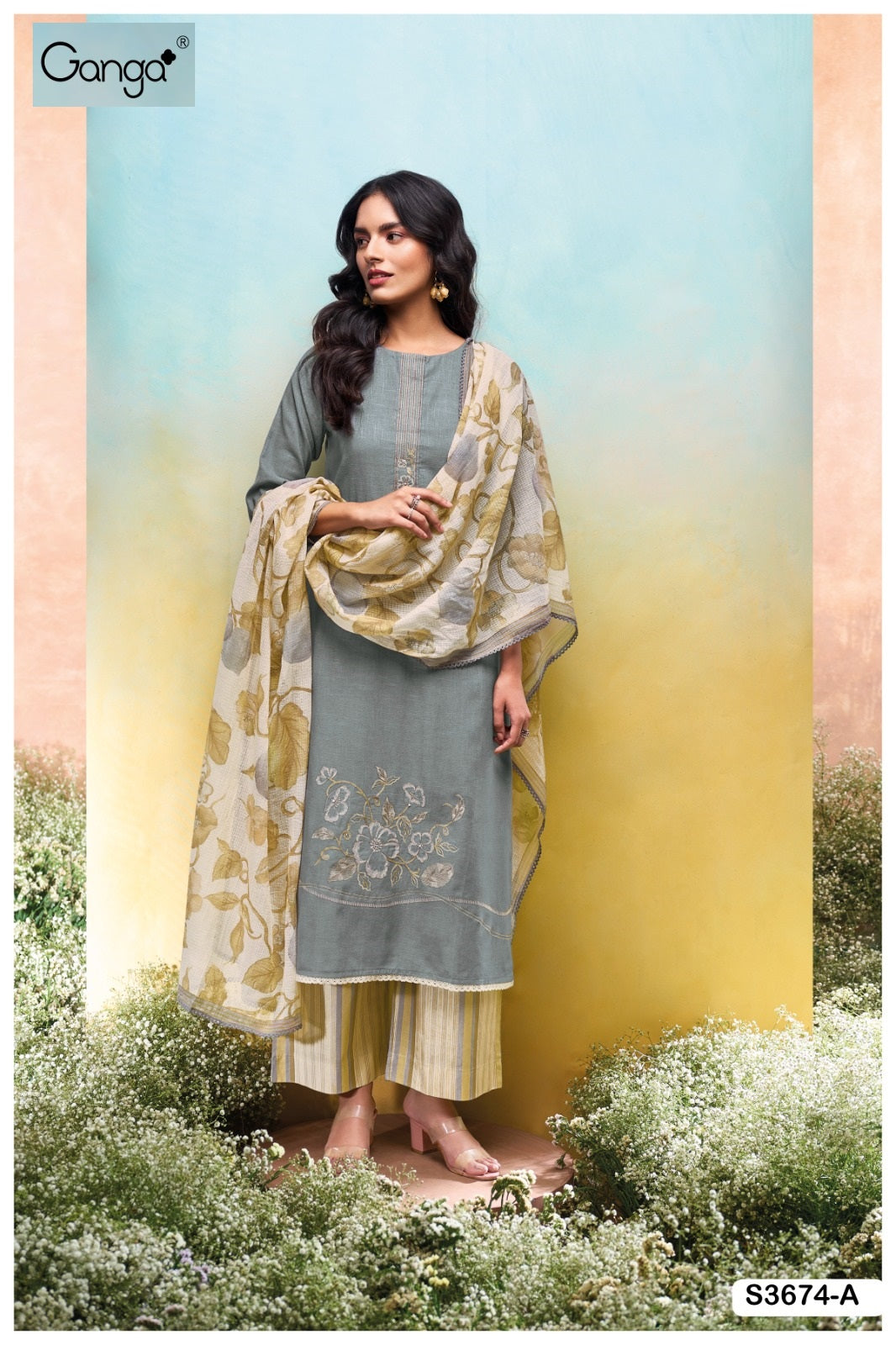 Isuri 3674 Ganga Cotton Linen Plazzo Style Suits Exporter India