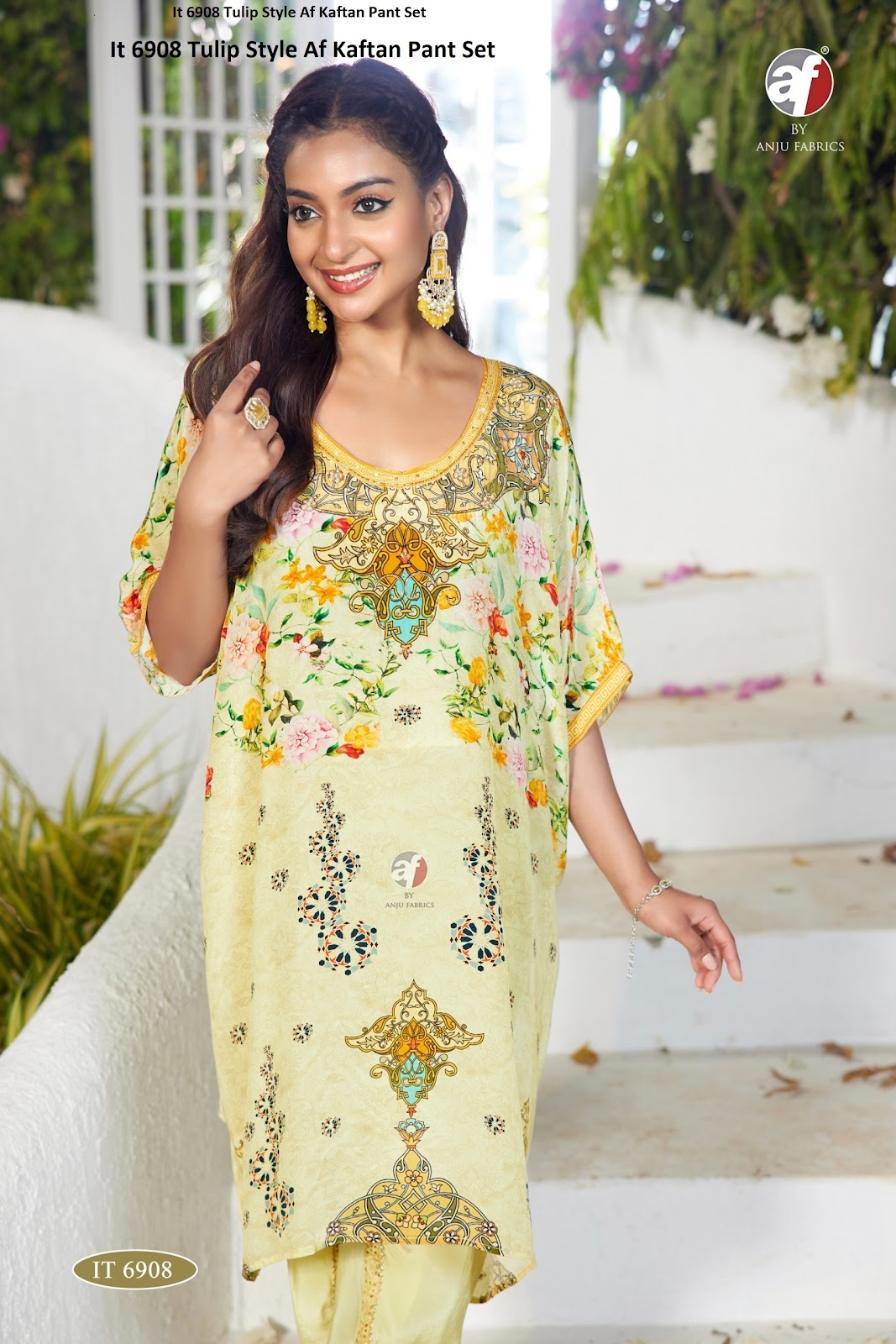 It 6908 Tulip Style Af Natural Crepe Kaftan Pant Set Supplier