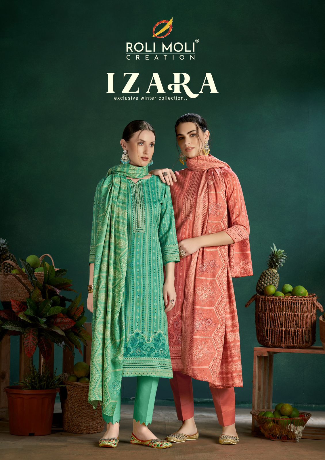 Izara Roli Moli Pashmina Suits Wholesaler