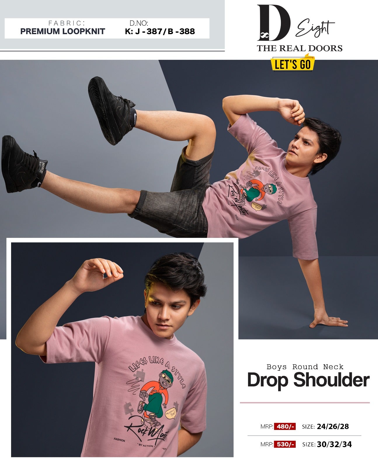 J 387-B 388 Drop Shoulder D-8 Looper Boys Tshirt Manufacturer Ahmedabad