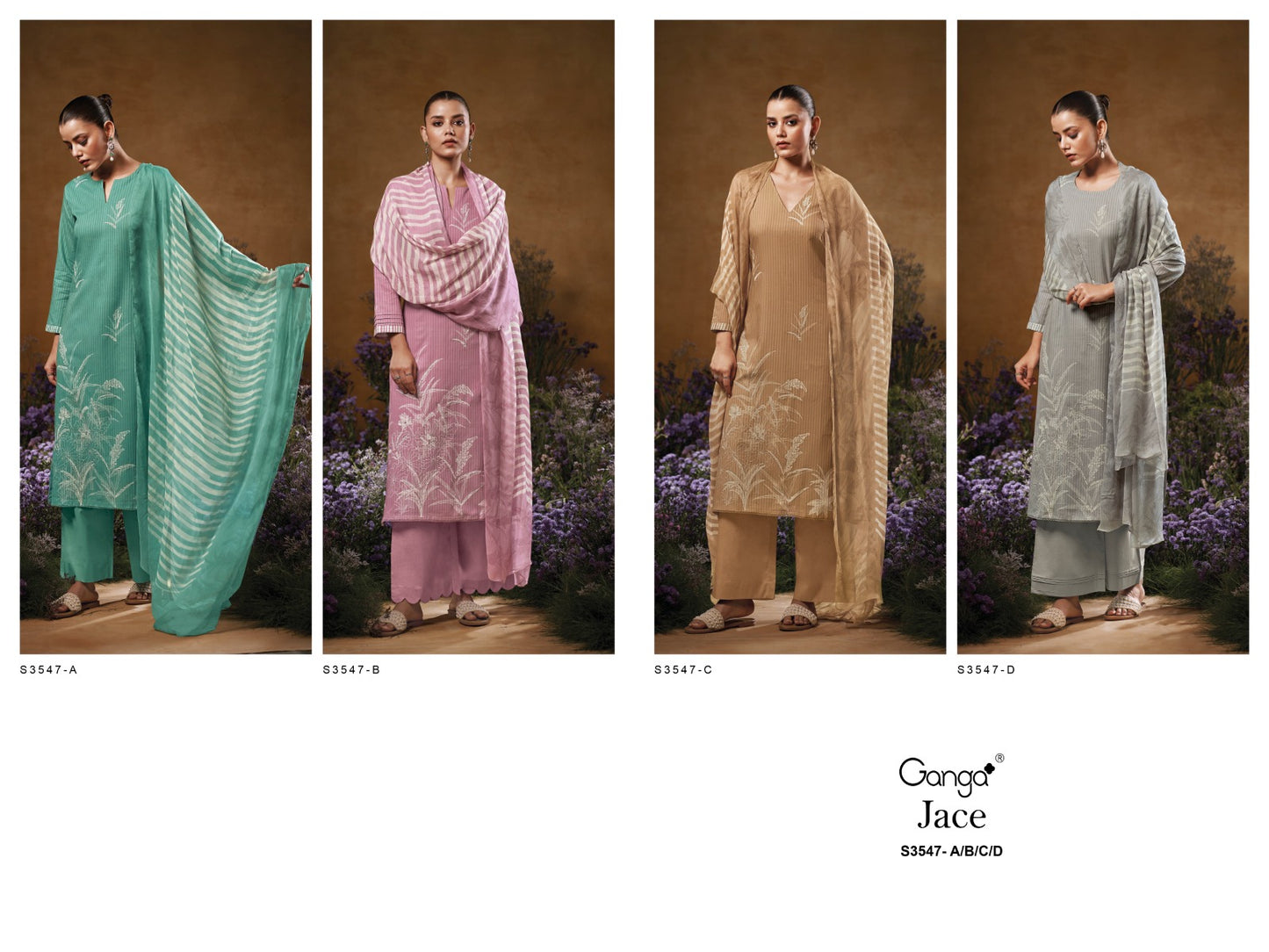 Jace 3547 Ganga Premium Cotton Plazzo Style Suits Exporter Ahmedabad