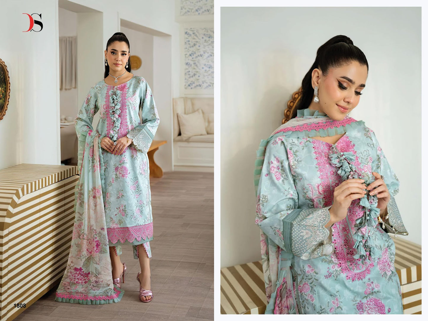 Jade Flora Premium Deepsy Cotton Pakistani Patch Work Suits Exporter India