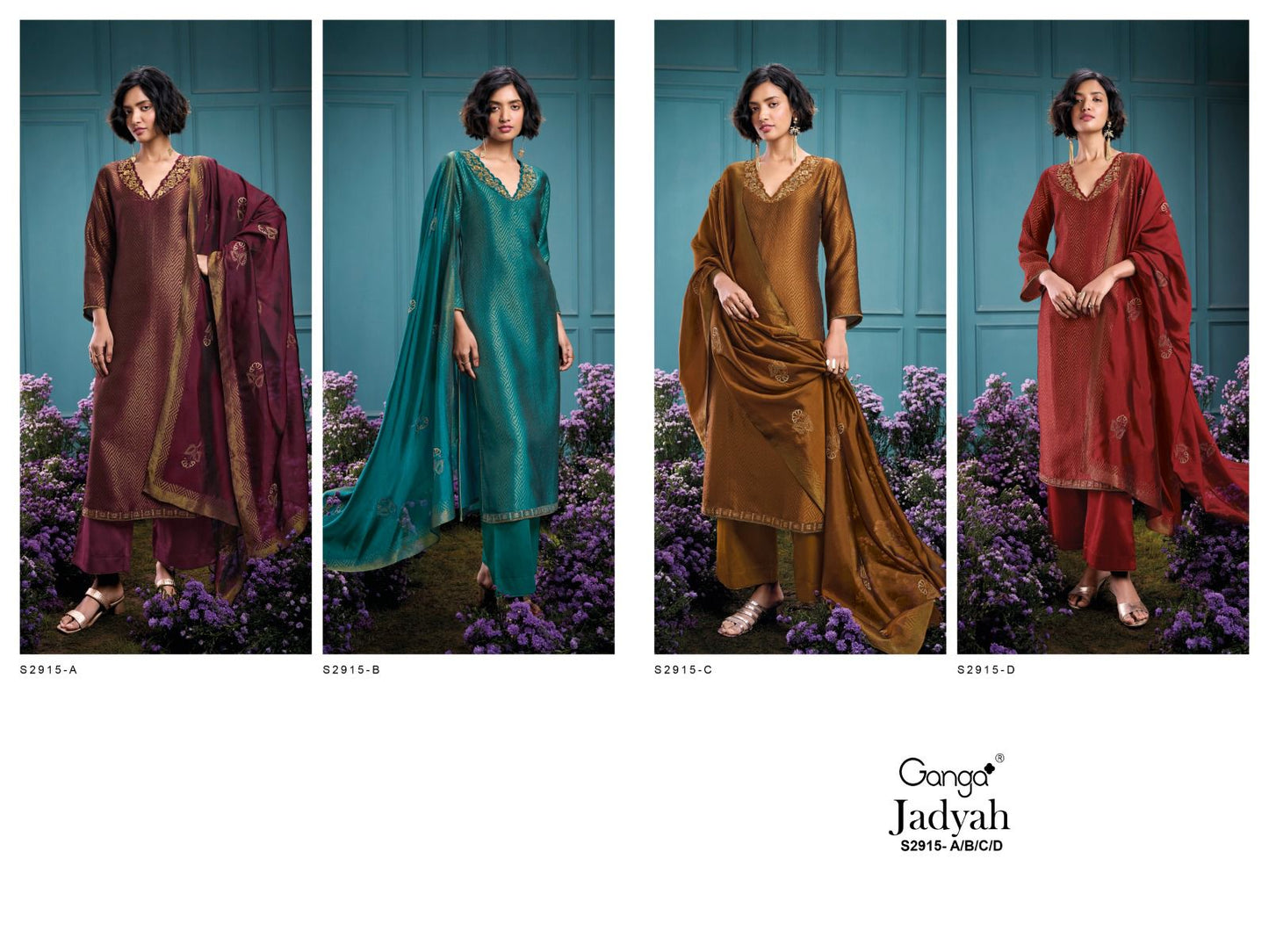 Jadyah 2915 Ganga Silk Jacquard Plazzo Style Suits Wholesaler India