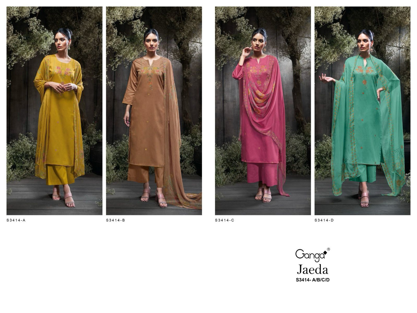 Jaeda 3414 Ganga Cotton Silk Plazzo Style Suits Exporter Ahmedabad