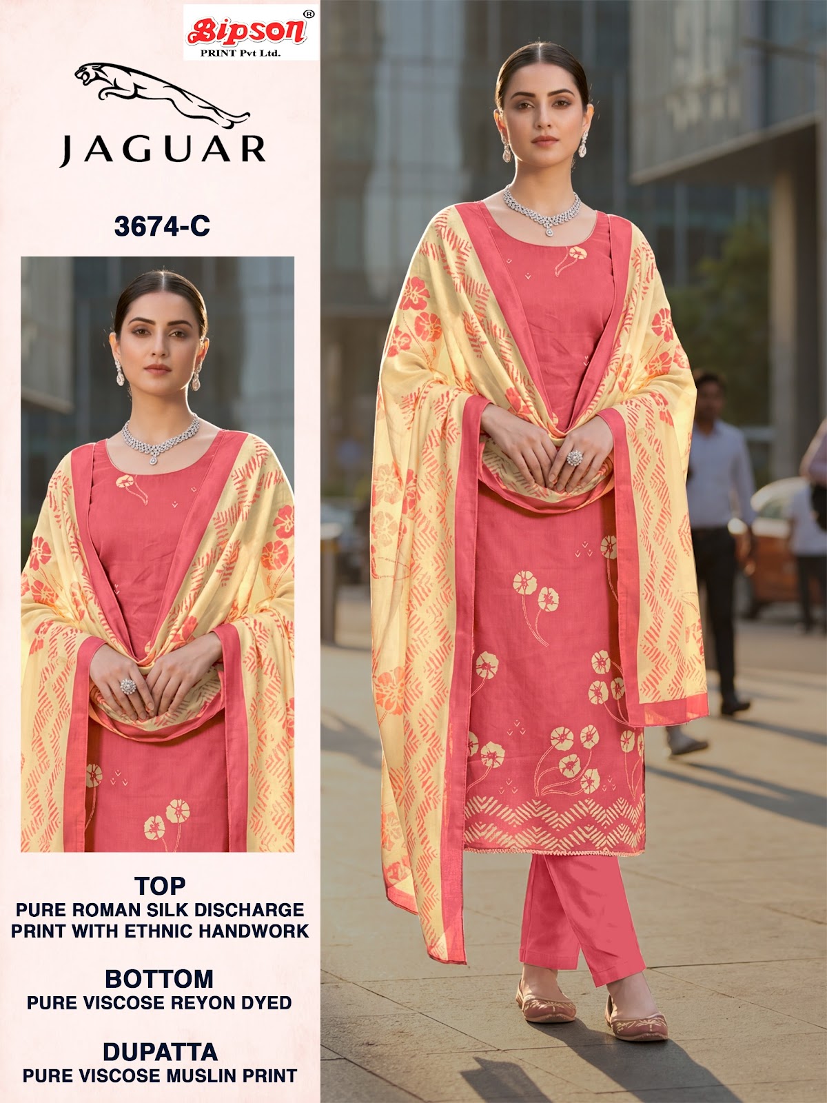 Jaguar 3674 Bipson Prints Muslin Pant Style Suits Wholesale Price