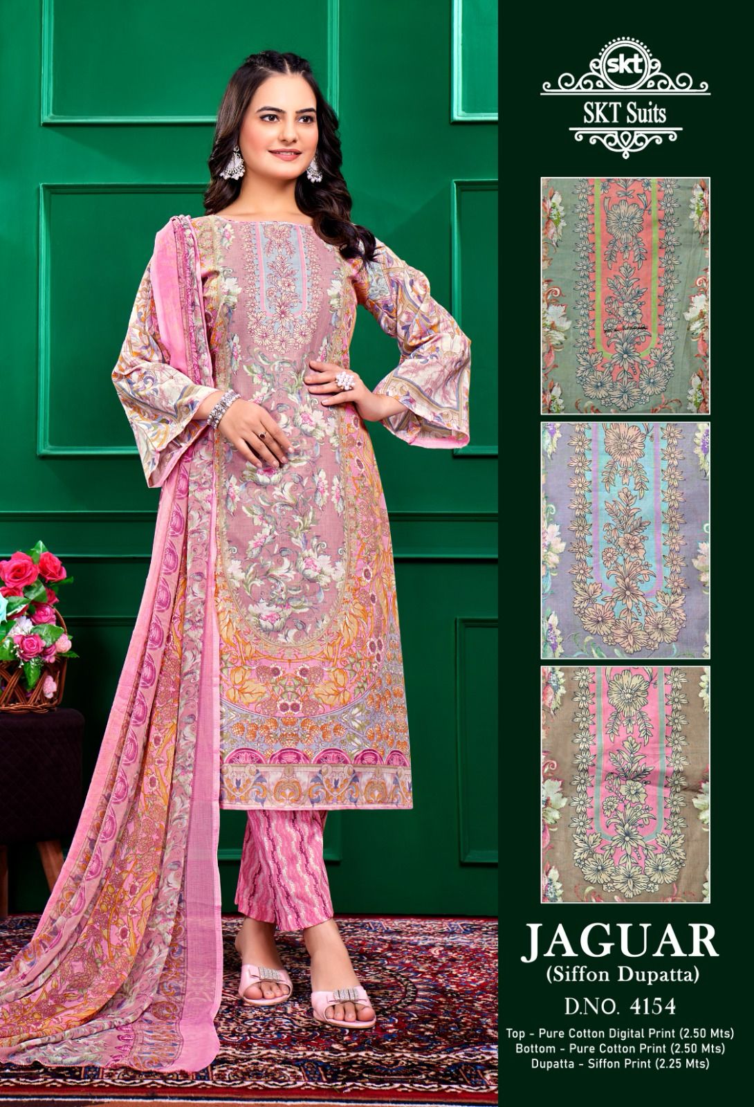 Jaguar 4153-4154 Skt Cotton Dress Material Chiffon Dupatta Supplier