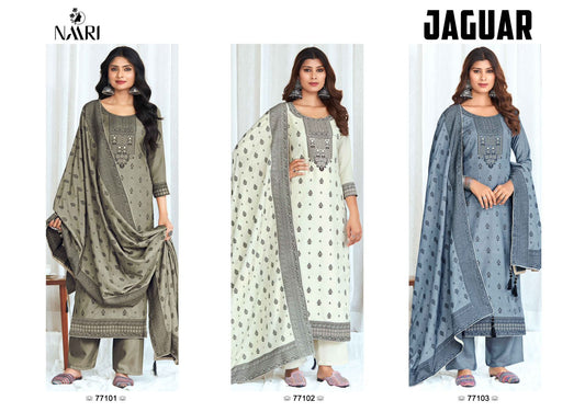 Jaguar New Naari Muslin Jacquard Pant Style Suits