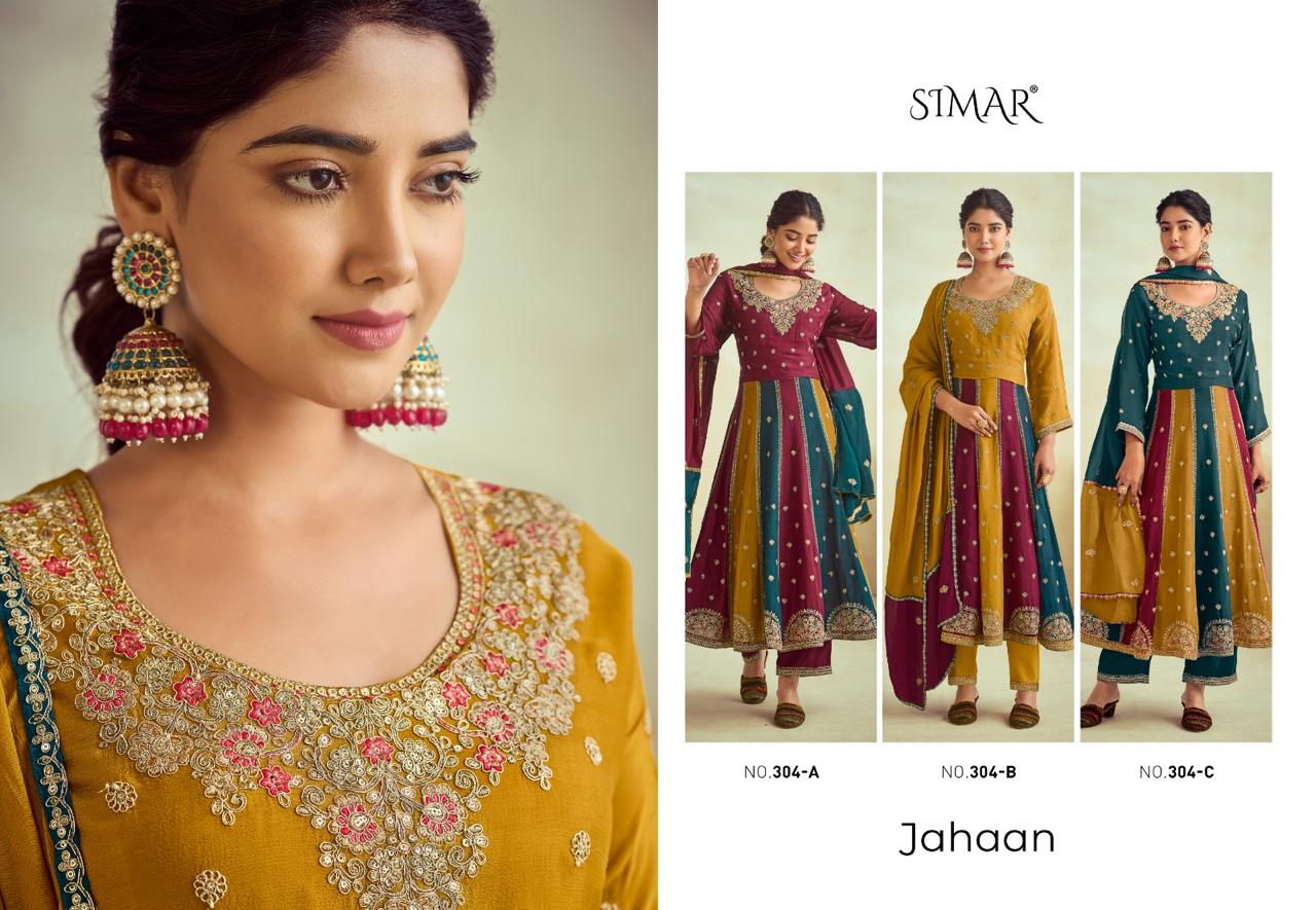 Jahaan 304 Simar Viscose Chinon Anarkali Salwar Suits Manufacturer Ahmedabad