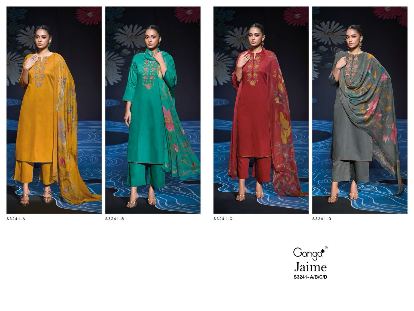 Jaime 3241 Ganga Premium Cotton Plazzo Style Suits Wholesaler Ahmedabad