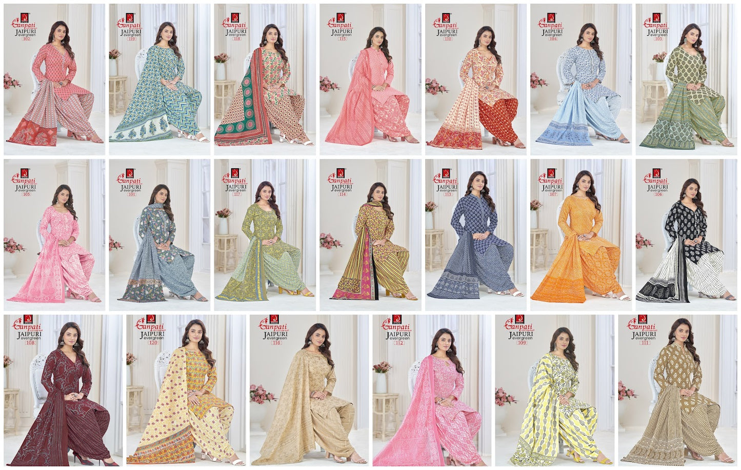 Jaipuri Evergreen Vol 1 Ganpati Cotton Patiyala Style Suits Wholesaler