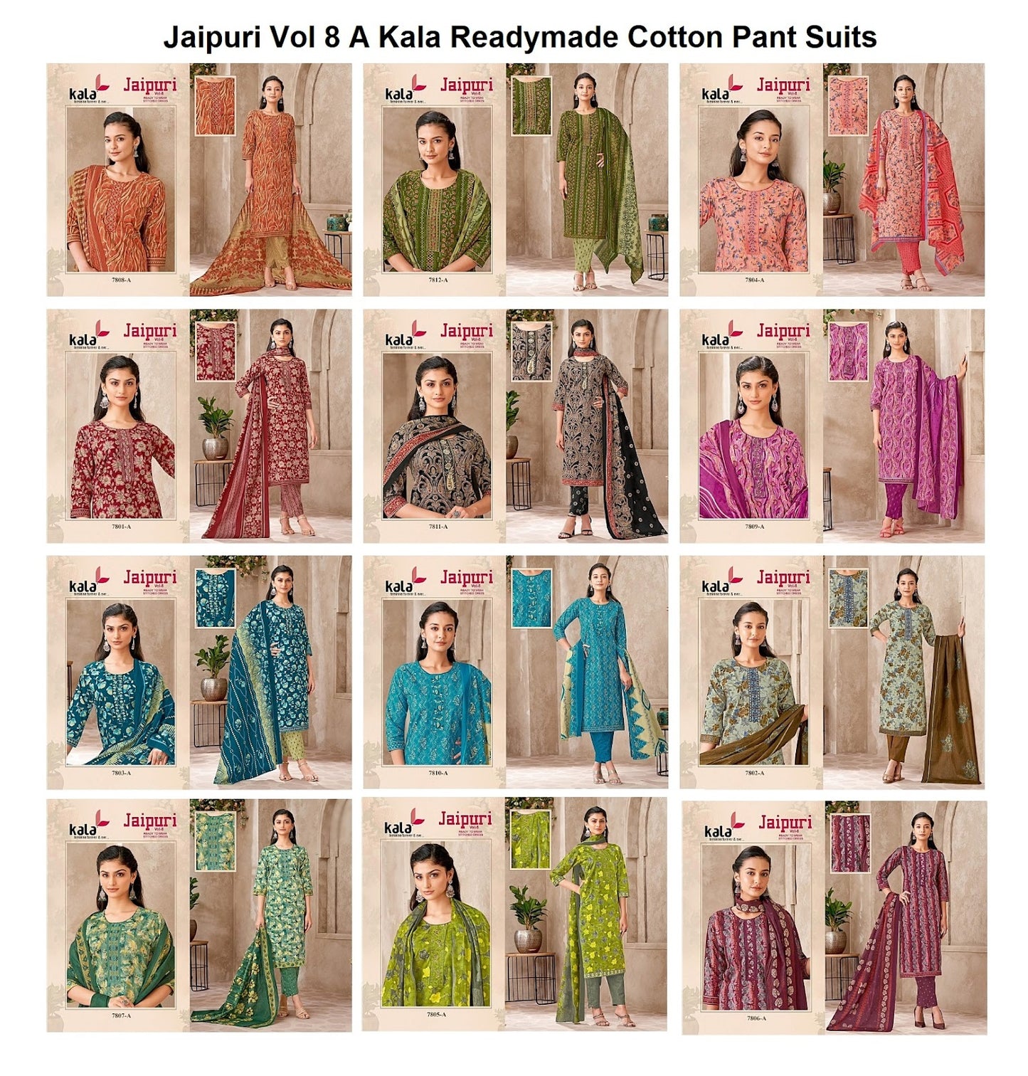 Jaipuri Vol 8 A Kala Readymade Cotton Pant Suits Manufacturer