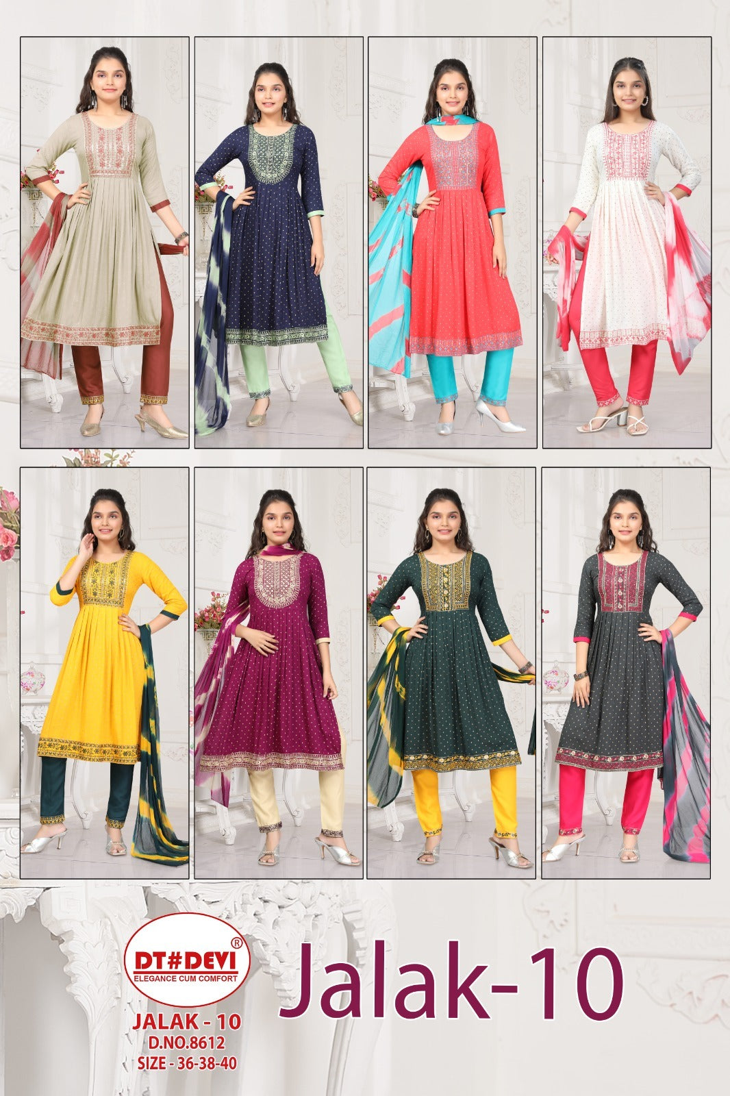 Jalak Vol 10 8612 Dt Devi Rayon Readymade Pant Style Suits Wholesale