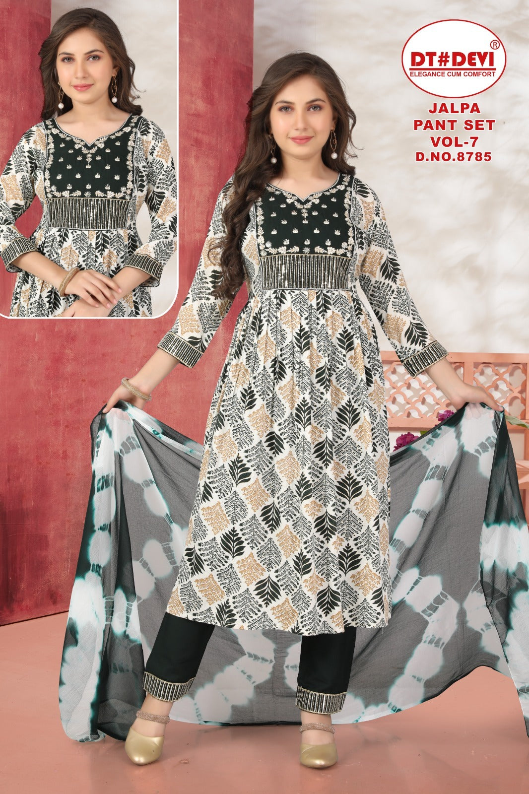 Jalpa Vol 7 8785 Dt Devi Rayon Girls Readymade Pant Suits Wholesaler Ahmedabad