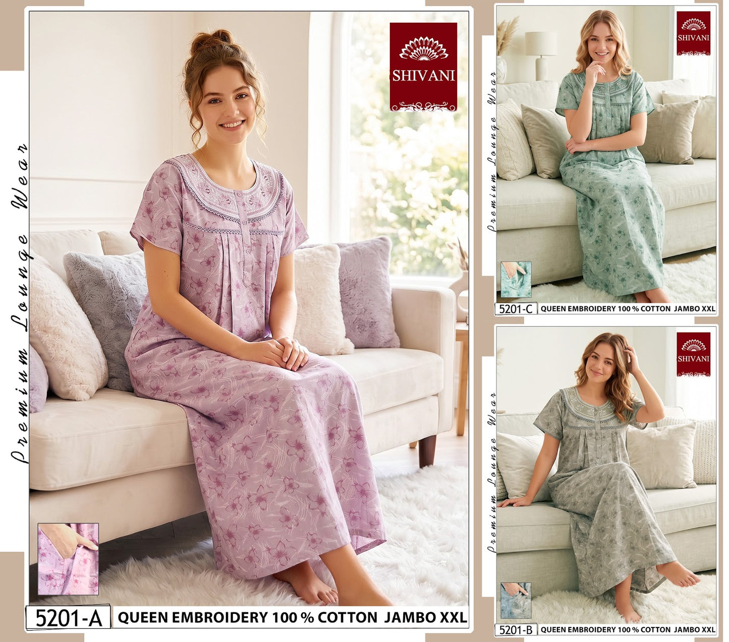 Jambo 5197-5203 Shivani Cotton Night Gowns Manufacturer Ahmedabad