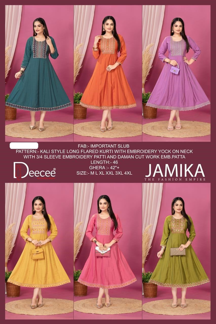 Jamika Deecee Slub Anarkali Kurtis Supplier Ahmedabad