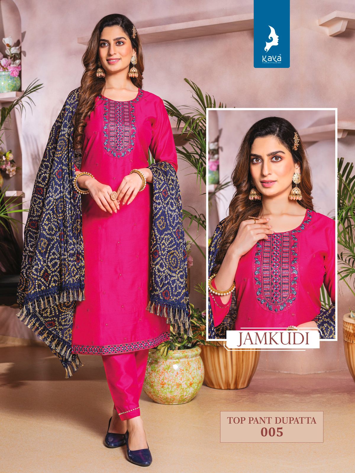 Jamkudi Kaya Chanderi Silk Readymade Pant Style Suits Exporter Gujarat