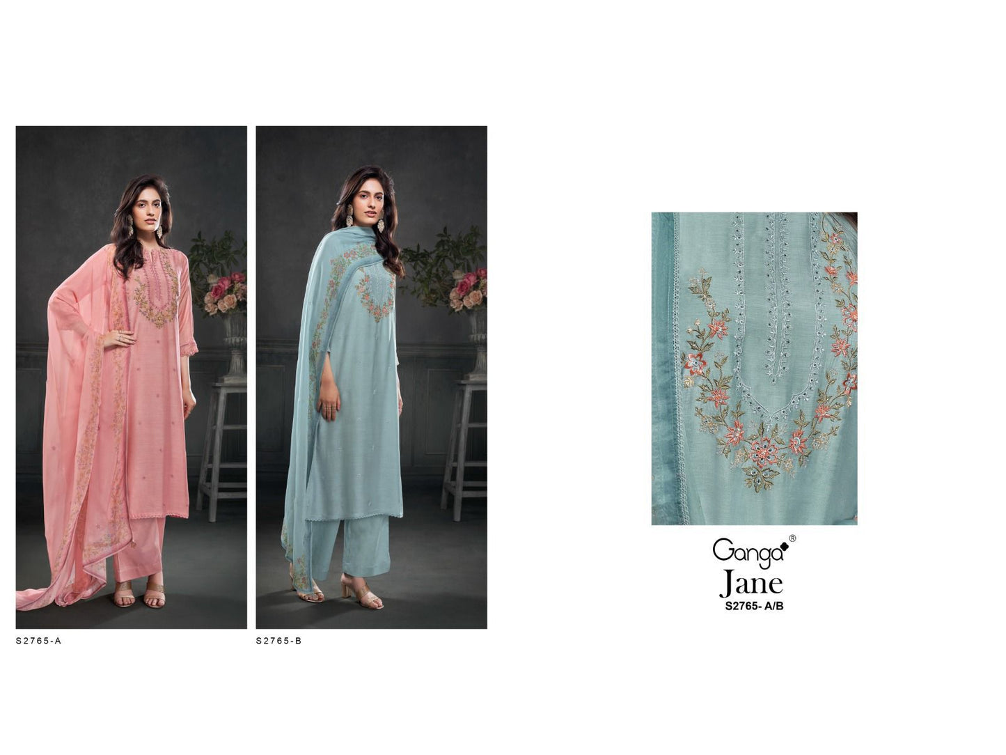 Jane S2765 Ganga Bemberg Silk Designer Salwar Suits Manufacturer Gujarat