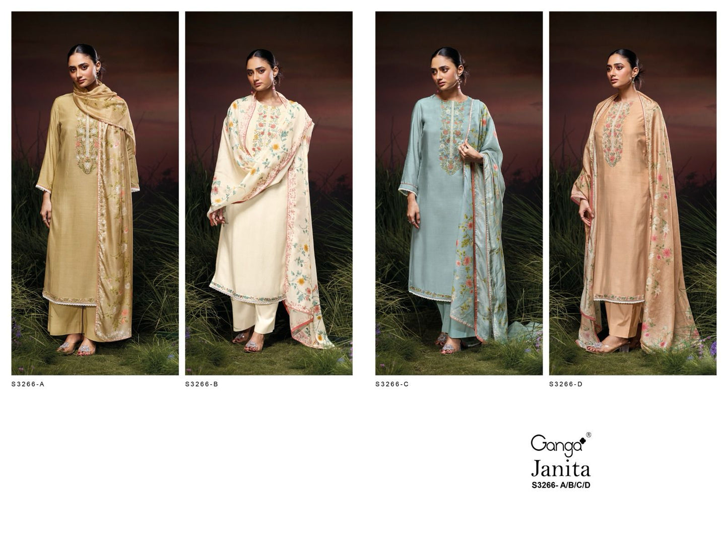 Janita 3266 Ganga Pure Bemberg Plazzo Style Suits Manufacturer Ahmedabad