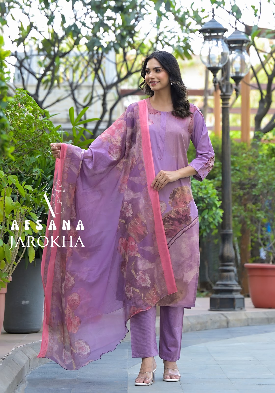 Jarokha Afsana Cambric Cotton Readymade Pant Style Suits