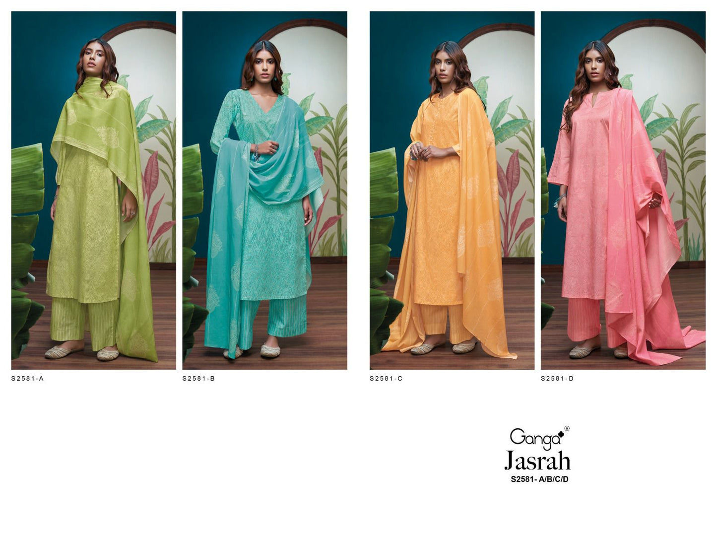 Jasrah 2581 Ganga Cotton Plazzo Style Suits