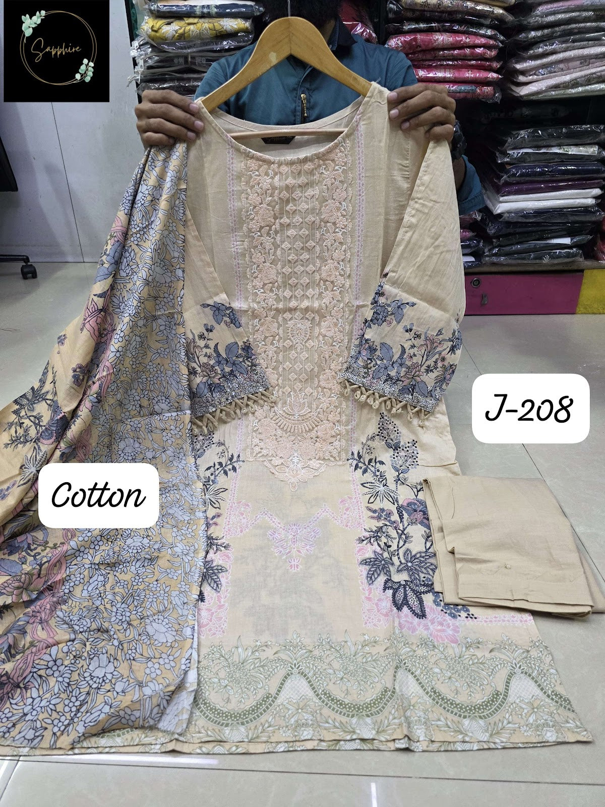 Jazmin 208 Sapphire Lawn Cotton Karachi Readymade Suits Manufacturer Ahmedabad
