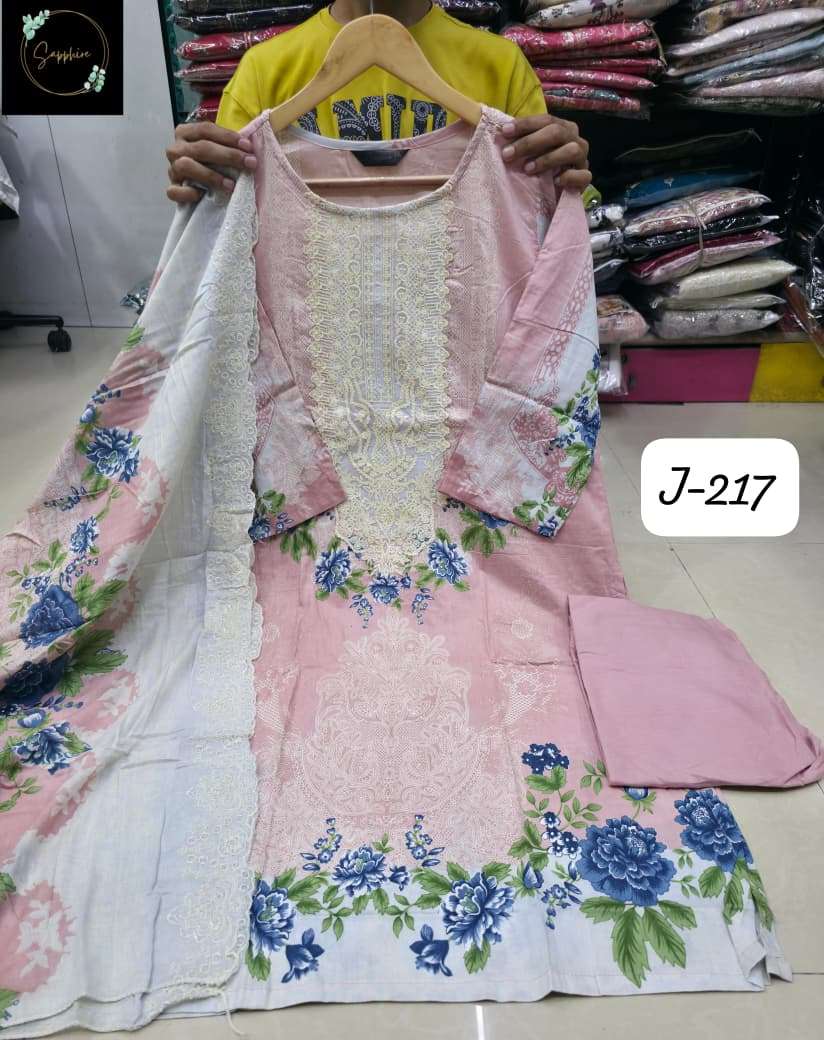 Jazmin 217 Sapphire Lawn Cotton Karachi Readymade Suits Supplier Ahmedabad
