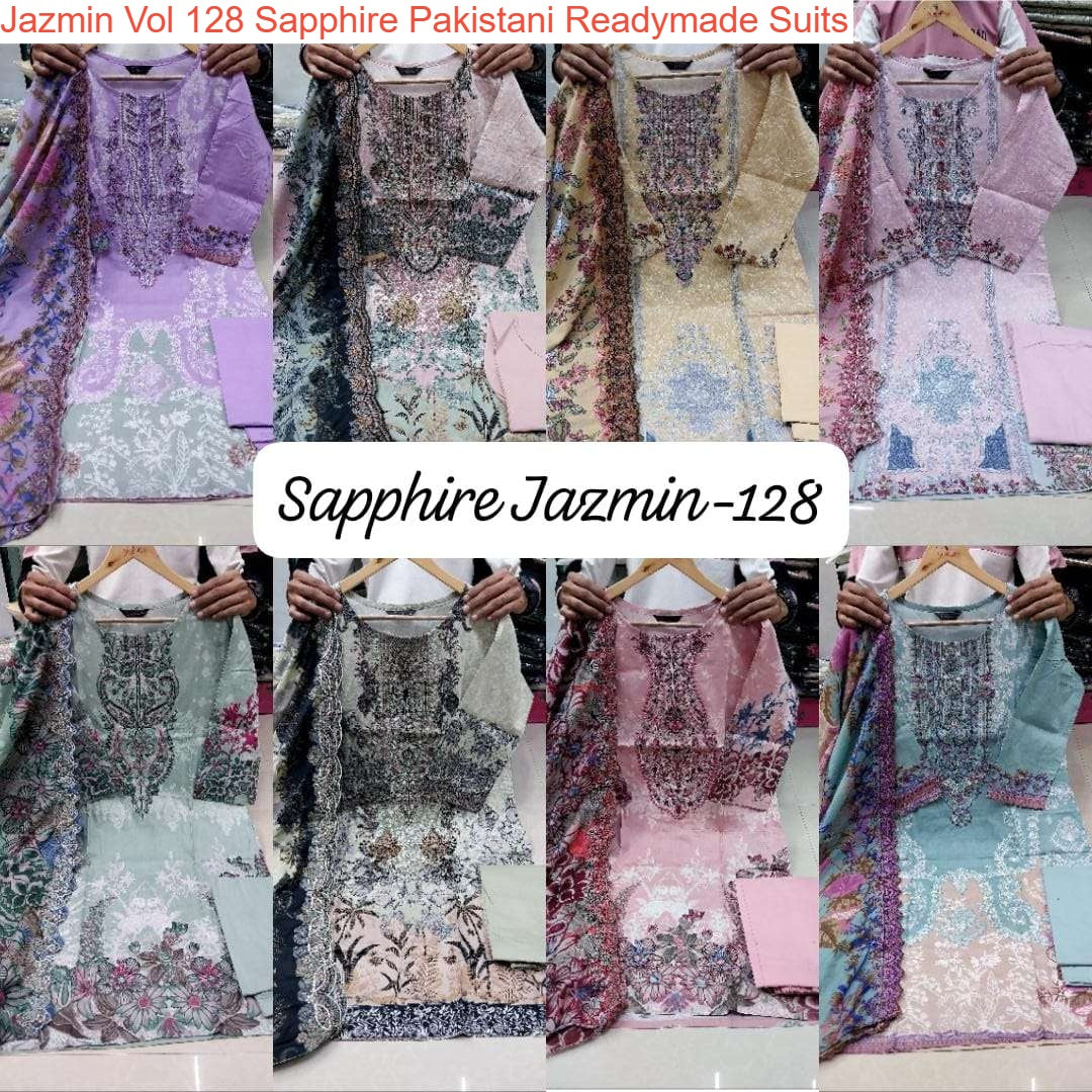 Jazmin Vol 128 Sapphire Lawn Cotton Pakistani Readymade Suits Exporter India