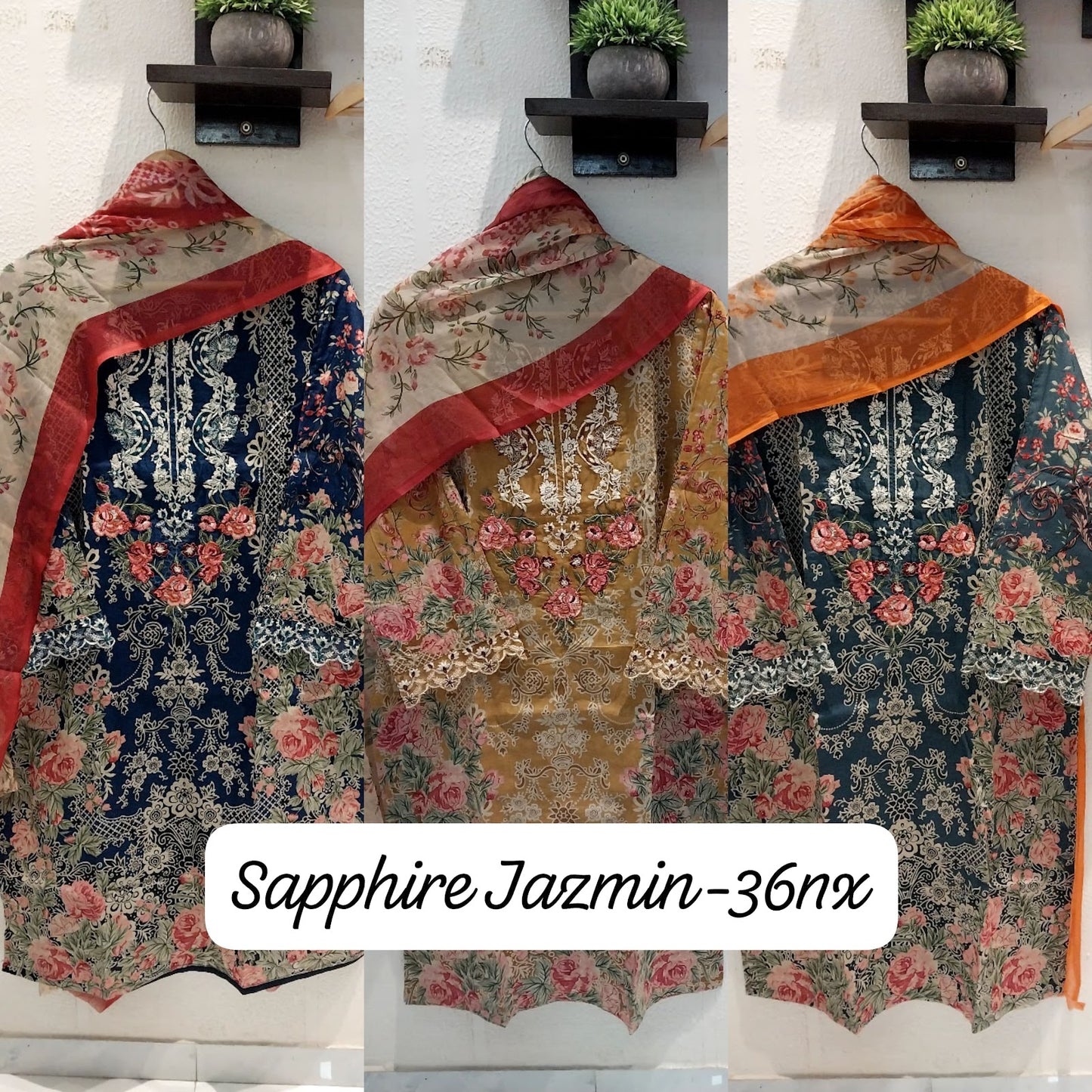 Jazmin Vol 36 Colours Sapphire Lawn Cotton Pakistani Readymade Suits Wholesaler India