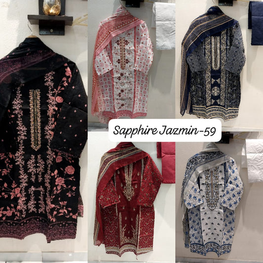 Jazmin Vol 59 Sapphire Lawn Cotton Pakistani Readymade Suits Wholesale Price