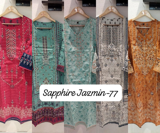 Jazmin Vol 77 Sapphire Lawn Cotton Pakistani Readymade Suits Wholesaler Ahmedabad