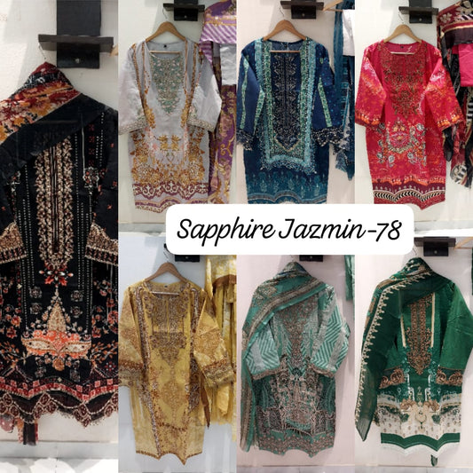 Jazmin Vol 78 Sapphire Lawn Cotton Pakistani Readymade Suits Wholesaler India