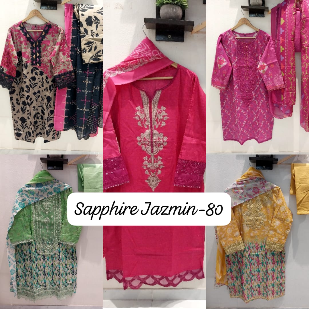 Jazmin Vol 80 Sapphire Lawn Cotton Pakistani Readymade Suits Wholesale Price