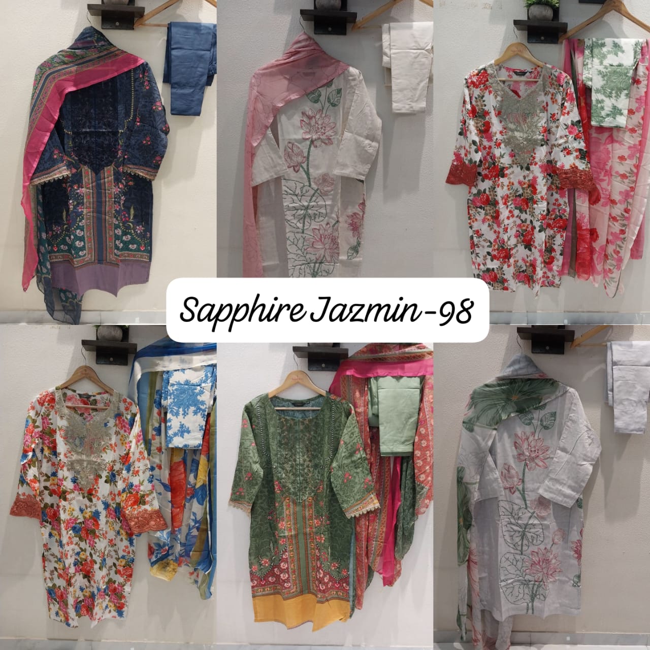 Jazmin Vol 98 Sapphire Lawn Cotton Pakistani Readymade Suits Exporter Gujarat