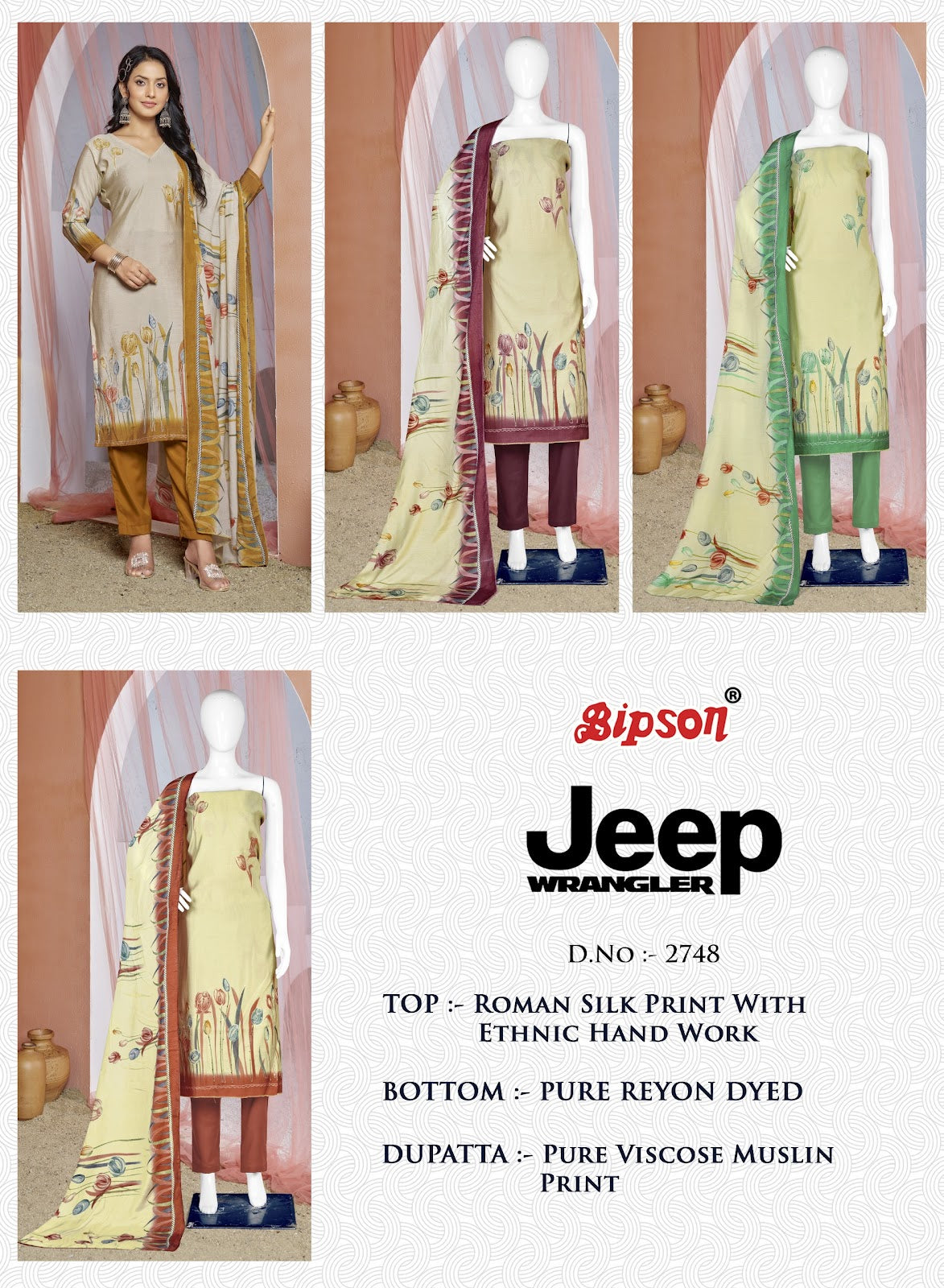 Jeep Wranglar 2748 Bipson Prints Roman Silk Pant Style Suits Exporter