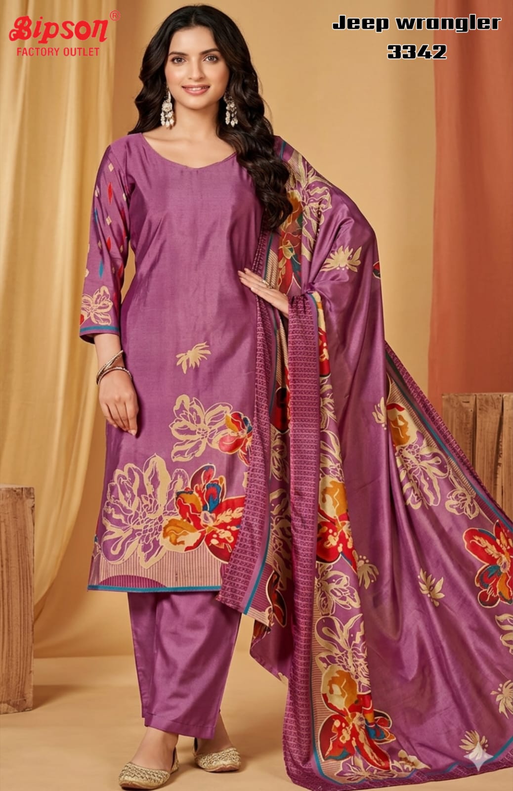 Jeep Wrangler 3342 Bipson Prints Roman Silk Readymade Pant Style Suits Manufacturer Gujarat