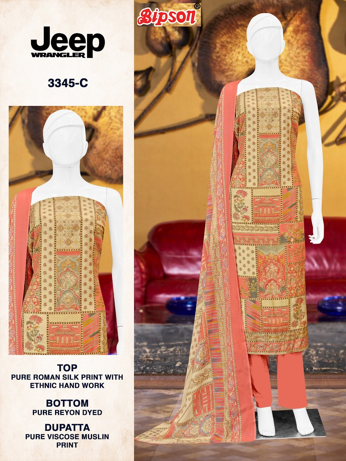 Jeep Wrangler 3345 Bipson Prints Roman Silk Pant Style Suits Supplier