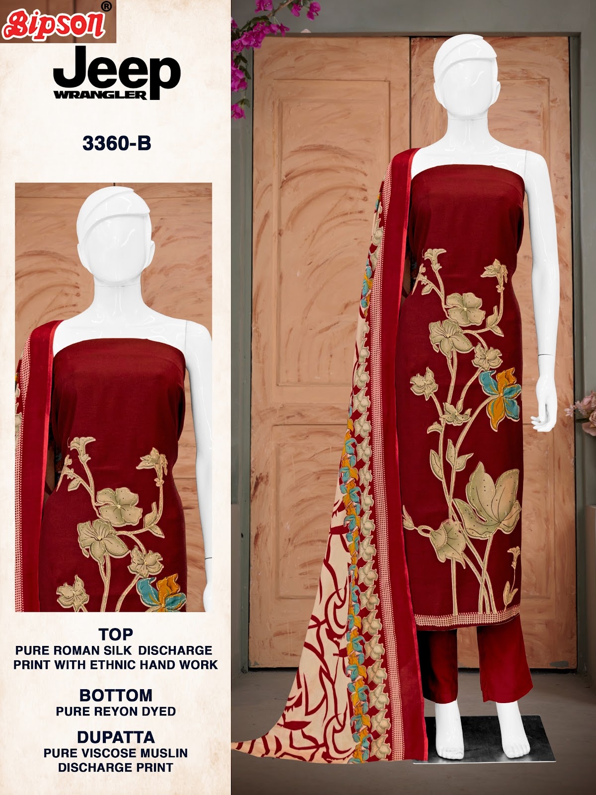 Jeep Wrangler 3360 Bipson Prints Roman Silk Pant Style Suits Manufacturer Gujarat