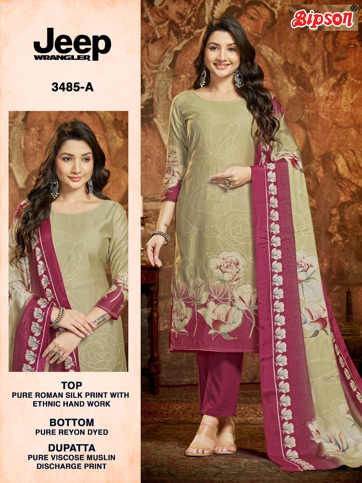 Jeep Wrangler 3485 Bipson Prints Roman Silk Pant Style Suits Exporter