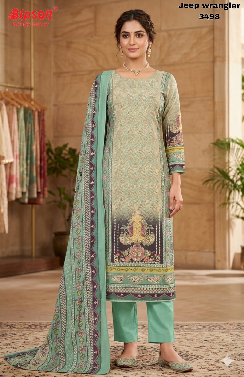 Jeep Wrangler 3498 Bipson Prints Roman Silk Readymade Pant Style Suits Supplier Ahmedabad