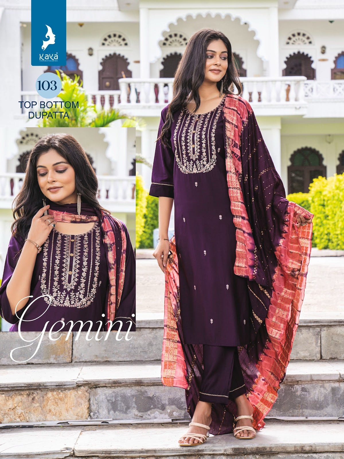 Gemini Kaya Roman Silk Readymade Pant Style Suits Manufacturer Gujarat