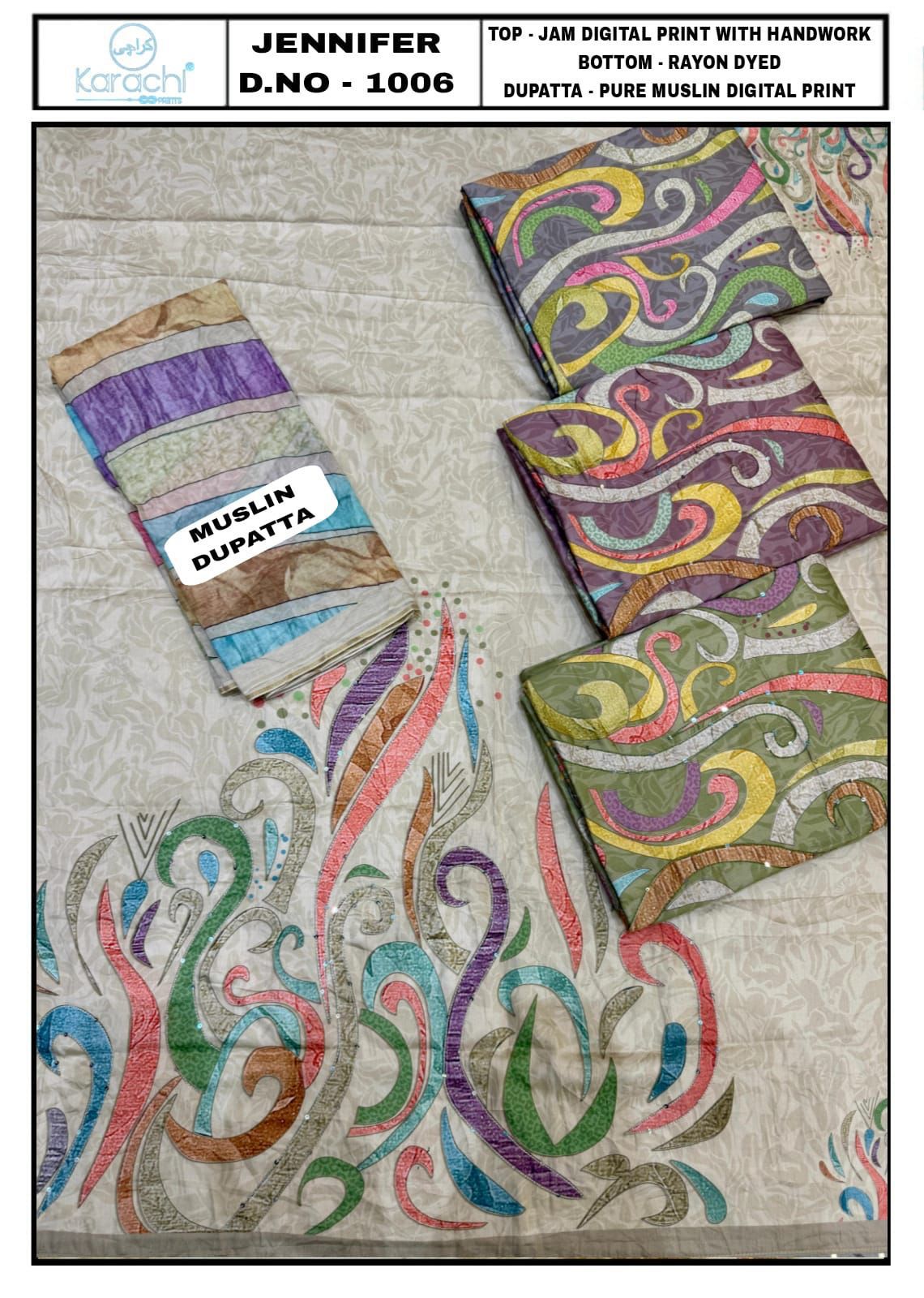 Jennifer Karachi Prints Pure Jam Salwar Suits Manufacturer India