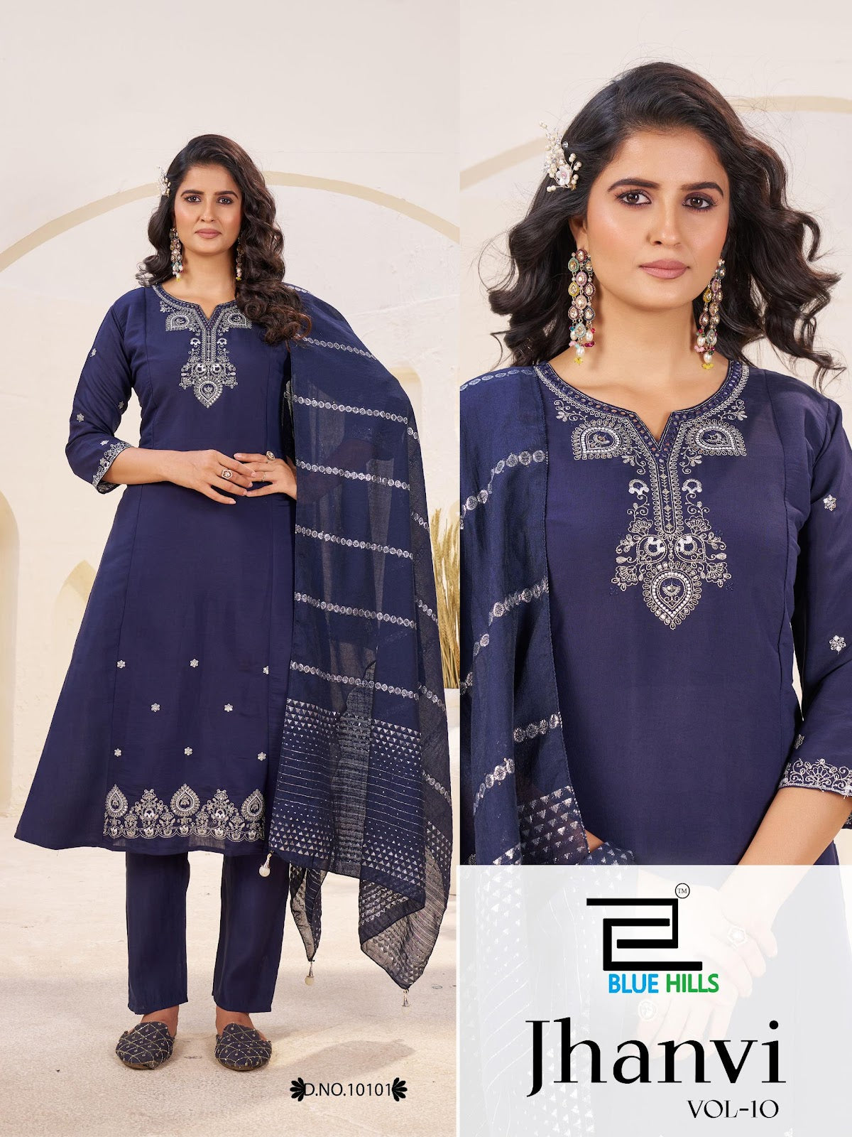 Jhanvi Vol 10 Blue Hills Roman Silk Readymade Anarkali Suits Wholesaler